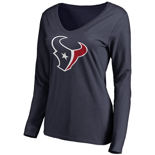 NFL Women's Houston Texans Pro Line Navy Primary Team Logo Slim Fit Long Sleeve T-Shirt